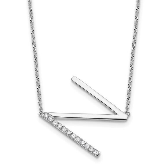 Kazi Luxury 14K White Gold Sideways Diamond Initial N Necklace